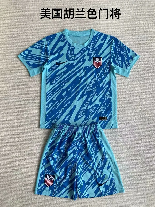 USA 2024 Goalkeeper Kids Kit Blue — 2