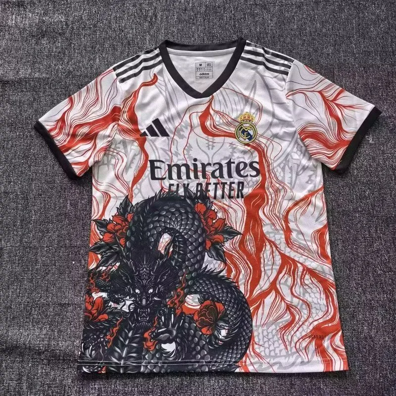 Real Madrid Shirt White Dragon Pattern