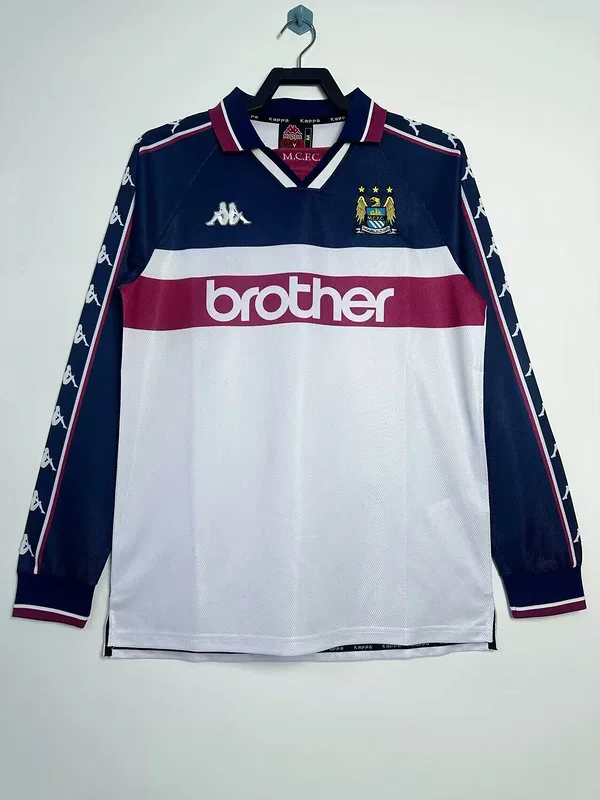 Manchester City 1997/98 Segunda Equipación Camiseta Manga Larga White — 1