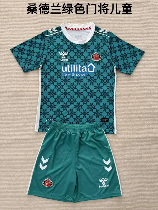 Sunderland 2025/26 Goalkeeper Kids Kit Green — 2