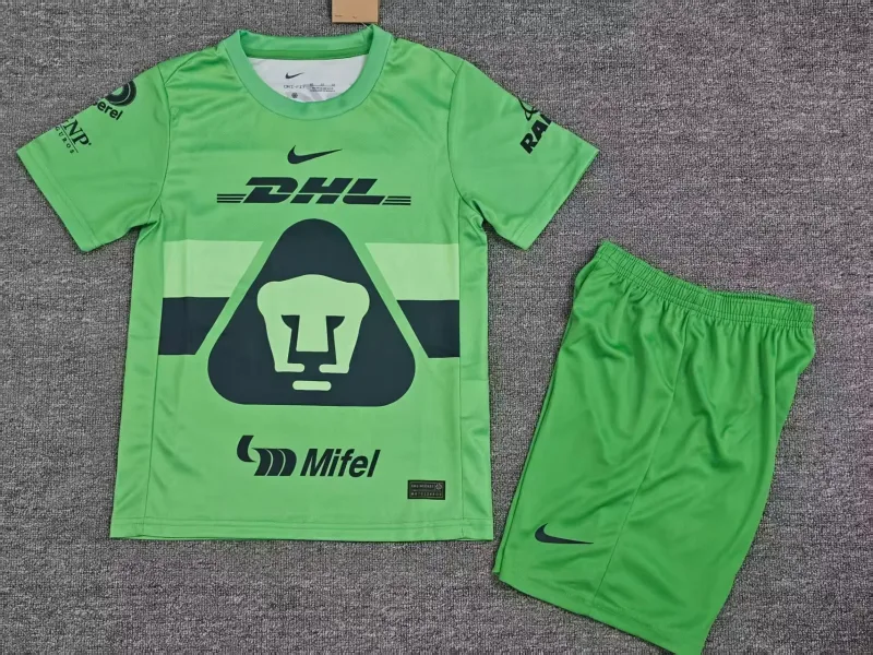Pumas UNAM 2025/26 Goalkeeper Kids Kit Green — 2