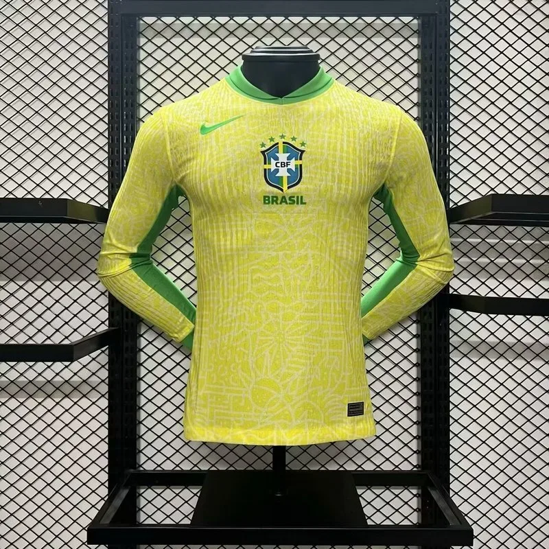 Brazil Home Shirt Long Sleeve Player Version — 2