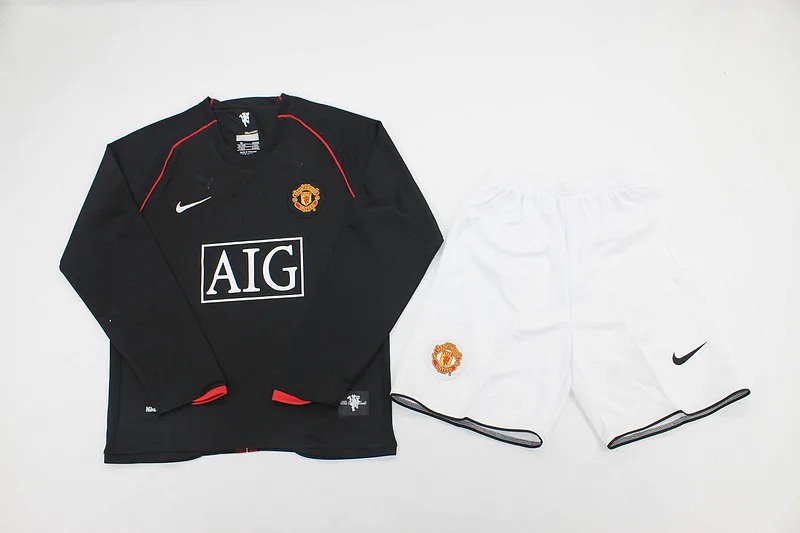 Manchester United 2007/08 Away Kids Kit Long Sleeve Black