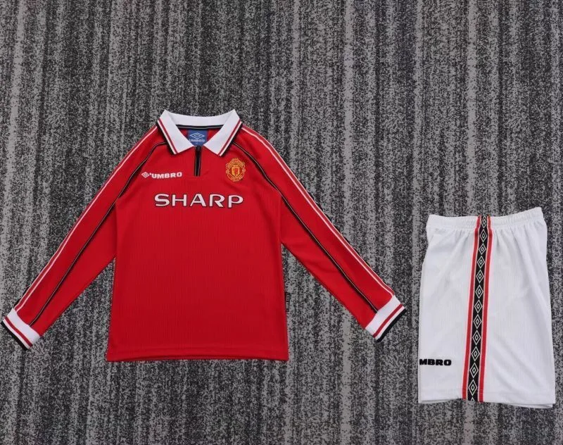 Manchester United 1998/00 Heim Set Kinder Langarm