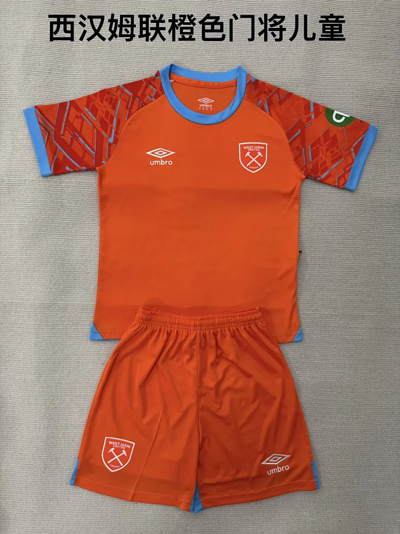West Ham United 2025/26 Goalkeeper Kids Kit Orange — 2