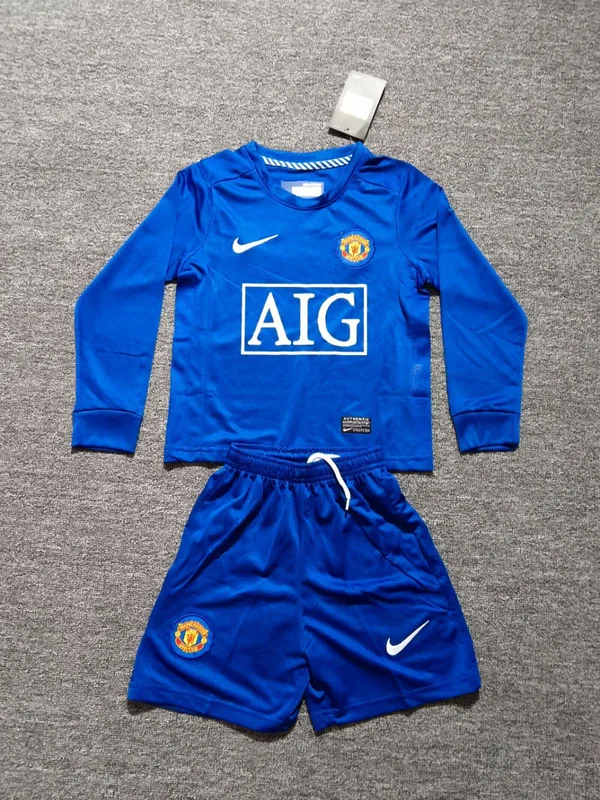 Manchester United 2008/09 Away Kids Kit Long Sleeve Blue