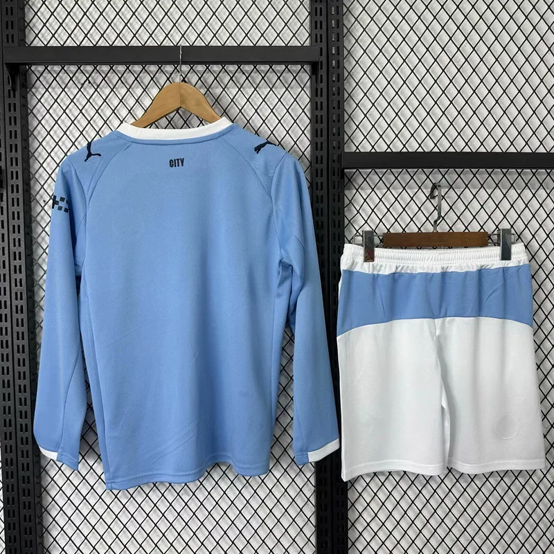 Manchester City 2025/26 Home Kids Kit Long Sleeve