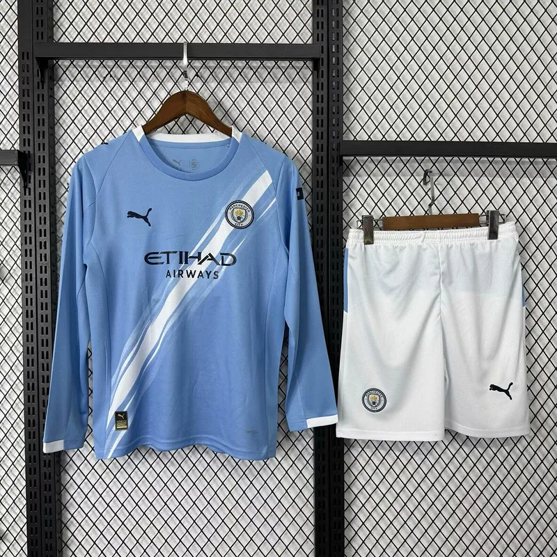 Manchester City 2025/26 Home Kids Kit Long Sleeve — 2